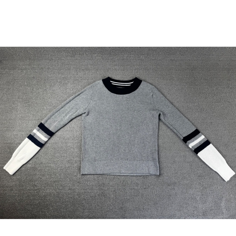 Faherty Throwback Crew Sweater Small Gray Cotton Cashmere Waffle Knit Varsity